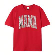 Boho Floral Mama T-Shirt, Mother's Day Gift,  Spring T-Shirt For Mom, Lovely Gift For Mom, Oversized T-Shirt For Women, Floral Mama T-Shirt - 紅色 - 查看 1