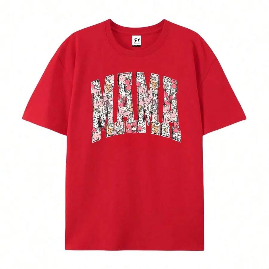 Boho Floral Mama T-Shirt, Mother's Day Gift, Spring T-Shirt For Mom, Lovely Gift For Mom, Oversized T-Shirt For Women, Floral Mama T-Shirt - 紅色 - 查看 1