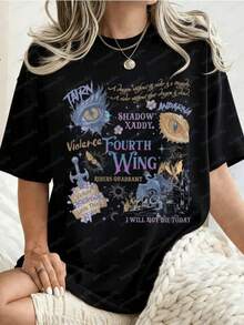 ropa de mujer Fourth Wing Onyx Snow Camiseta para hombre y mujer Xaden Riorson Dragon Rider Amante de libros Camiseta de algodón Merch Serie Empyrean Booktok Tops Regalo camisas de mujer - Negro - Ver 6