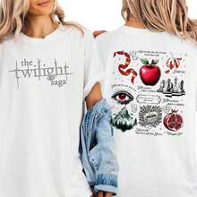 Camiseta de la saga de Crepúsculo con estampado frontal y trasero, camiseta de la serie de vampiros favorita de los fans, camiseta inspirada en libros y películas de fantasía, camiseta inspirada en la saga de Crepúsculo - Estilo urbano vintage, unisex, de algodón, manga corta, cuello redondo, blusas para mujer. blusas.blusas casuales para dama. - Blanco - Ver 7