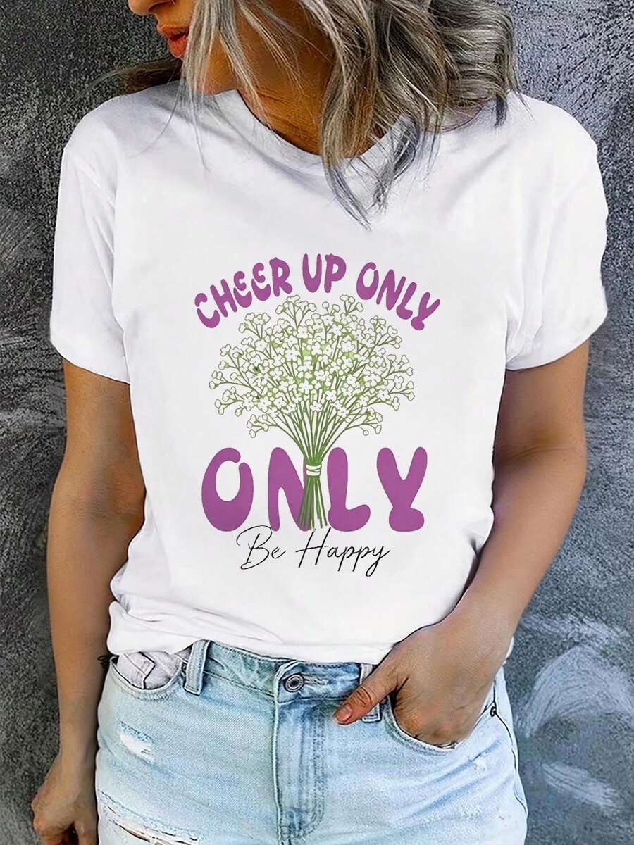 Camiseta de manga corta estampada para mujer con cuello redondo, moderna y casual, lavable a máquina, ajuste cómodo, estampado plano 2D, Blusas Para Mujer Casual 2D. - Blanco_09 - Ver 1