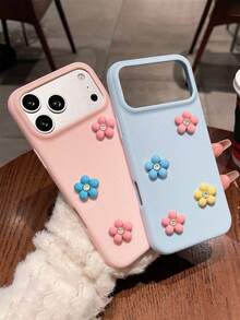 可爱3D闪亮水钻荔枝花手机壳,兼容 17 Pro Max、17 Pro、16 Pro Max、15、14 Pro、13 Pro,简约时尚马卡龙色哑光软边框防震保护套 - 粉色 - 查看 3
