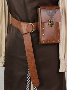 2PCS Set Medieval Viking Leather Belt Pouch Set, Renaissance Celtic Knot Embossed Waist Bag With Wide Belt, LARP Cosplay Costume Accessory For Renaissance Market, Medieval & Viking Outfits - A - View 9