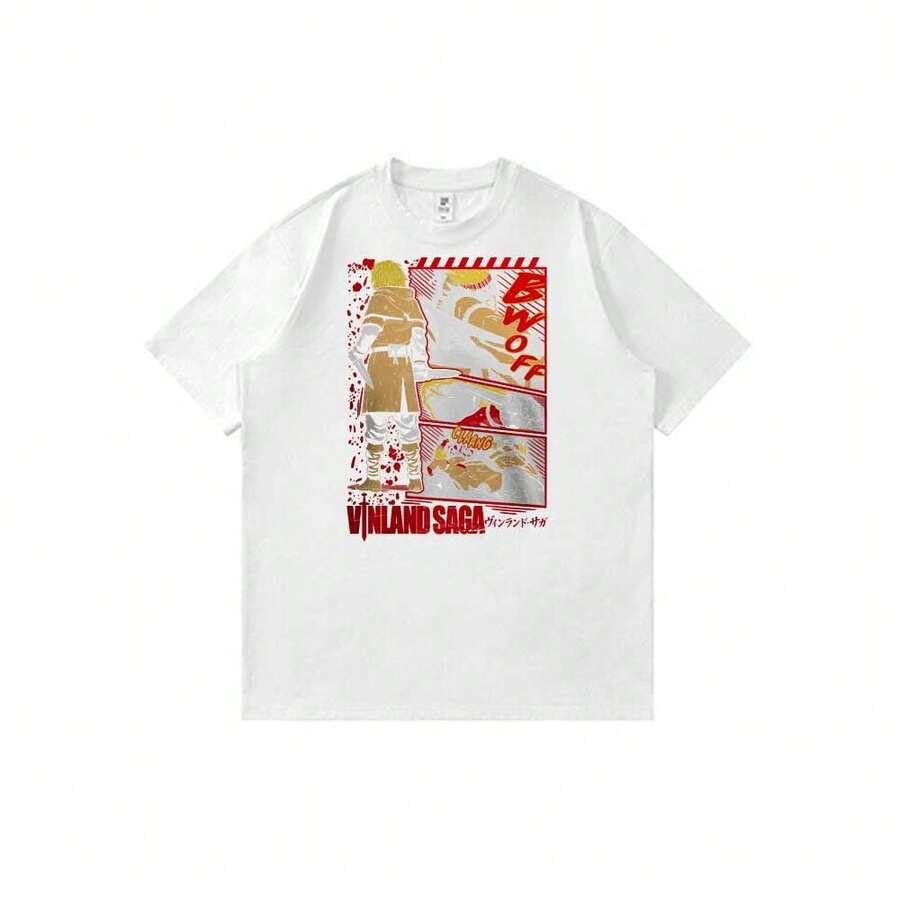 Lightweight Unisex Short-Sleeved T-Shirt With Thorfinn Print From Vinland Saga With Knives In Action (CLAANG-BWFFF). - 白色 - 查看 1