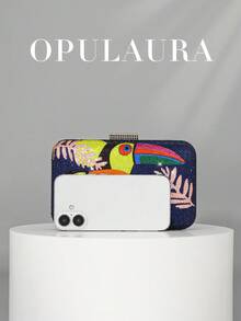 OpulAura 新款亮面大嘴鳥圖案水鑽手拿包，歐美設計，亮色系夏季手提包，適合派對、婚禮、舞會、晚餐/宴會，可搭配婚紗、晚禮服、生日禮服 - 藏蓝色 - 查看 4