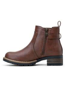 Short Chelsea Booties For Women Low Heel Ankle Boots With Side Zip - Mocha Brown - View 5