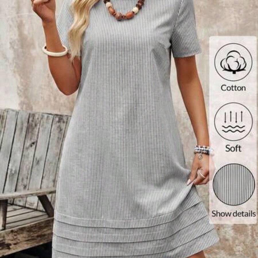 YijiaNvz Faunlyn Vestido corto de manga corta de unicolor casual de verano - Blanco - Ver 1