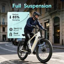 Electric Bike For Adults 740w Motor, 26" Tire Ebike For Mountains, Snow, Sand, Road WithHydraulic Suspension, 680mm Wide Curved Handle Aluminium Sand - 白色 - 查看 2