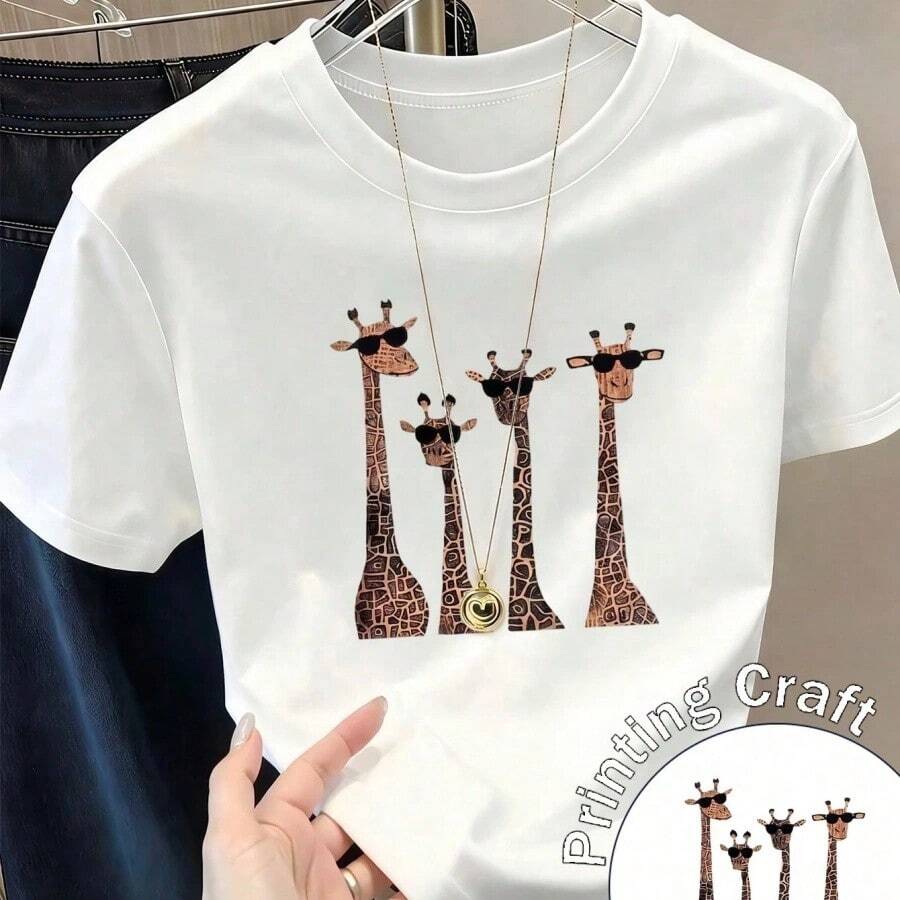 Local -74 Women's Casual Shirt Print T-Shirt, Short Sleeve, Round Neck, Spring Urban Fashion_17783125895 - White 3 - View 1