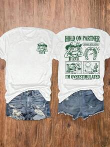 Camiseta Deportiva Casual para Mujer de Manga Corta con Texto Verde y Gráficos Ilustrativos - Camiseta Elástica de Cuello Redondo, Lavable aáquina, Confortable y Apta para Todas las Estaciones, para un Look Casual y Divertido. - Blanco - Ver 1