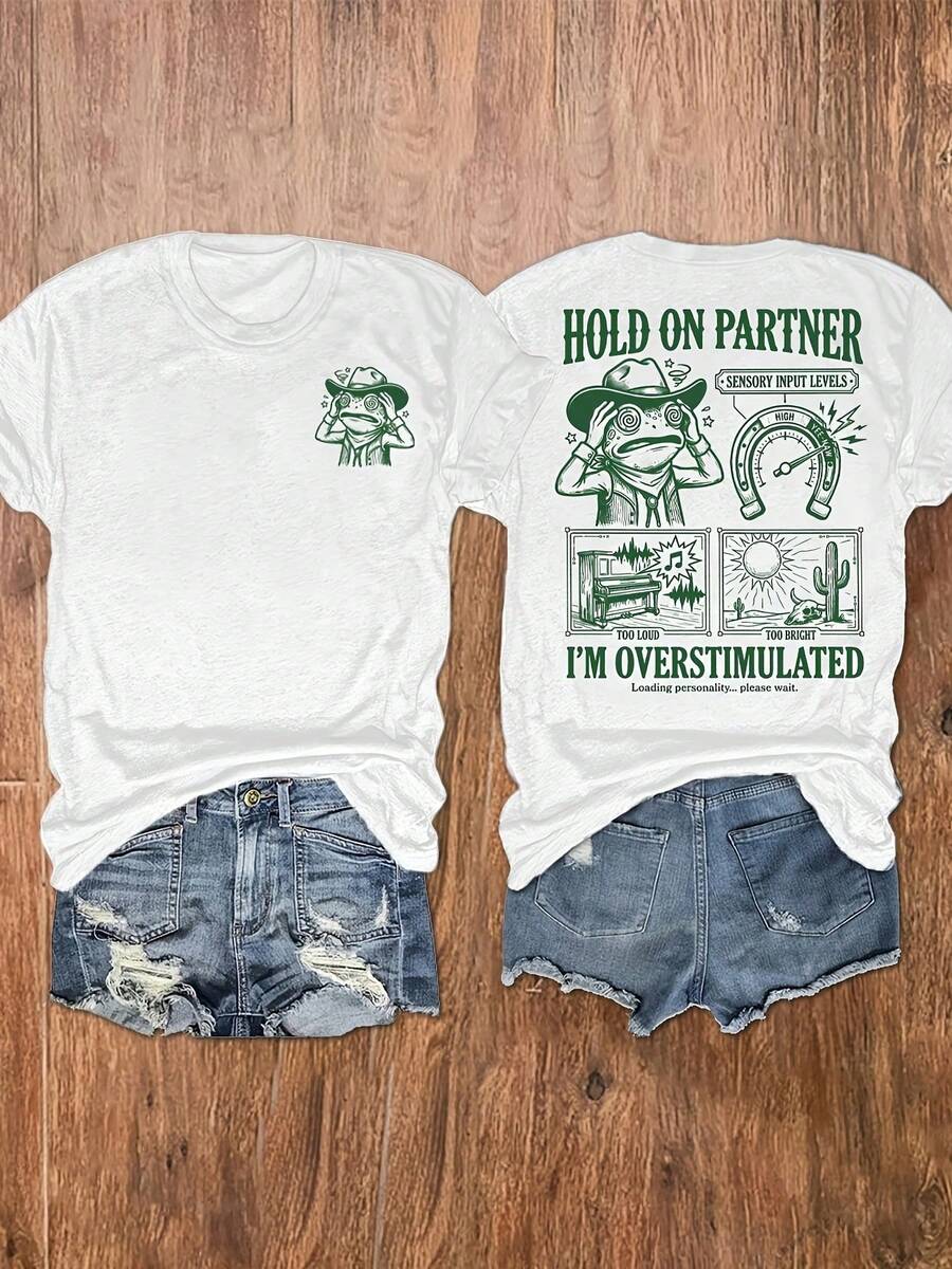 Camiseta Deportiva Casual para Mujer de Manga Corta con Texto Verde y Gráficos Ilustrativos - Camiseta Elástica de Cuello Redondo, Lavable aáquina, Confortable y Apta para Todas las Estaciones, para un Look Casual y Divertido. - Blanco - Ver 1