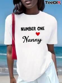 Women's Printed T-Shirt NUMBER ONE ♥ Nancy - Casual Short Sleeve Round Neck T-Shirt In White, With An Attractive Design, Relaxed Fit For All Seasons, Perfect For Daily Use Or Holiday Outfits (Machine Washable). - 白色 - 查看 7
