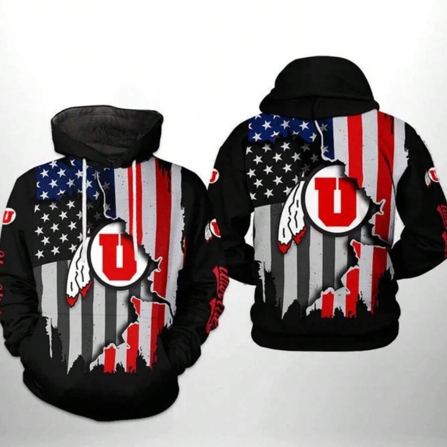 Utah Utes US Flag 3D Printed Hoodie - Nhiều màu - Xem 1