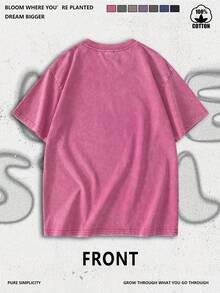 Holafish Oversize Acid Wash Vintage GOLD'S GYM Short-Sleeve Round Neck Top, Heavyweight Cotton Casual Streetwear Graphic Crewneck T-Shirt, Spring Glowup Menswear,Summervibes2026 Summer Outfits For Women,Streetwear Women,Whimsical Clothes - 玫紅色 - 查看 2