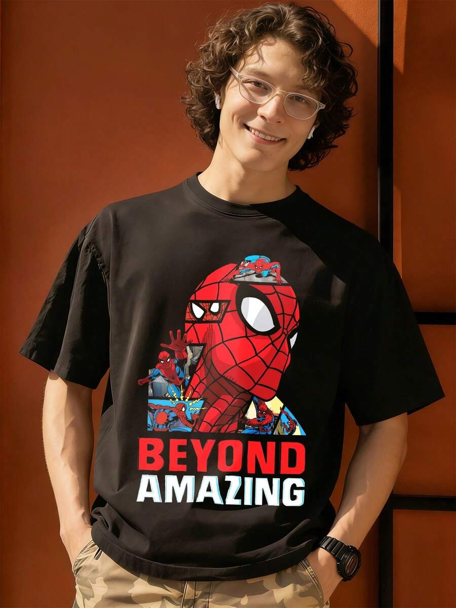 Spider Man Beyond Amazing Graphic T Shirt 100 Percent Cotton Men T Shirt MARVEL Marvel Universe Superhero Summer Holiday Outfits Men's Clothes Mens Tops Streetwear Mens Gift Ideas Innerwear Or Outfits,Mens Fashion - màu đen - Xem 1