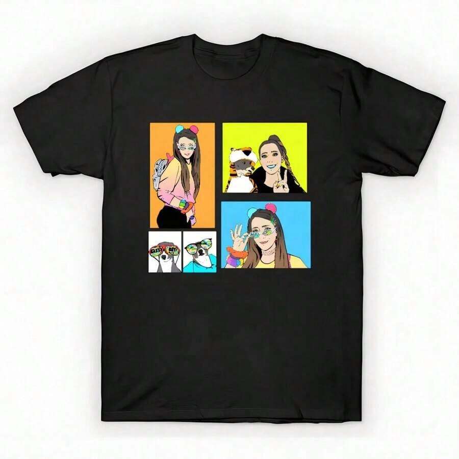Camiseta estampada de algodón 100% de corte holgado, unisex, negra sólida, informal, con diseño gráfico, esencial para el verano, tallas S-3XL, Jenna Marbles Stickers - Jenna Marbles -- Transpirable y cómoda - Negro - Ver 1