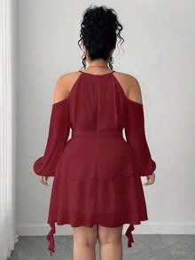 Vestido de mujer con mangas acampanadas y hombros descubiertos - Burdeos - Ver 2