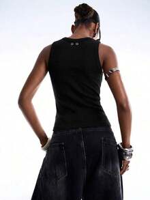 Camiseta de mujer con tachuelas, adecuada para citas, festivales de música, fiestas - Negro - Ver 2