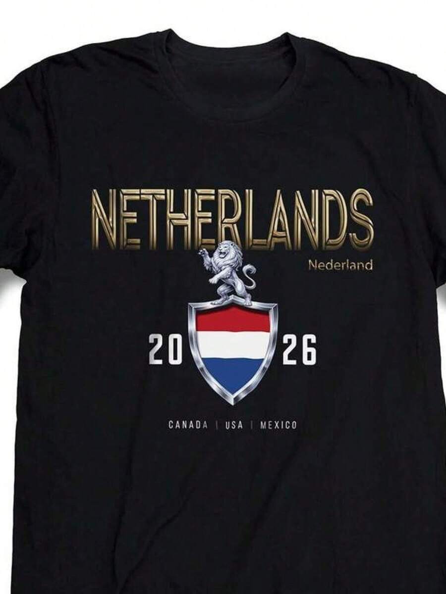Camiseta de la Copa Mundial de Holanda 2026 – Camiseta de Coleccionista de la Mascota Nacional, Unisex - Negro - Ver 1