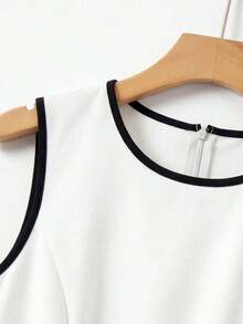 Vestido de línea A con cintura ceñida y decoración de lazo en unicolor para mujer, adecuado para la escuela, picnics de fin de semana, salidas casuales con amigos, de estilo fresco y dulce - Blanco y Negro 3 - Ver 4