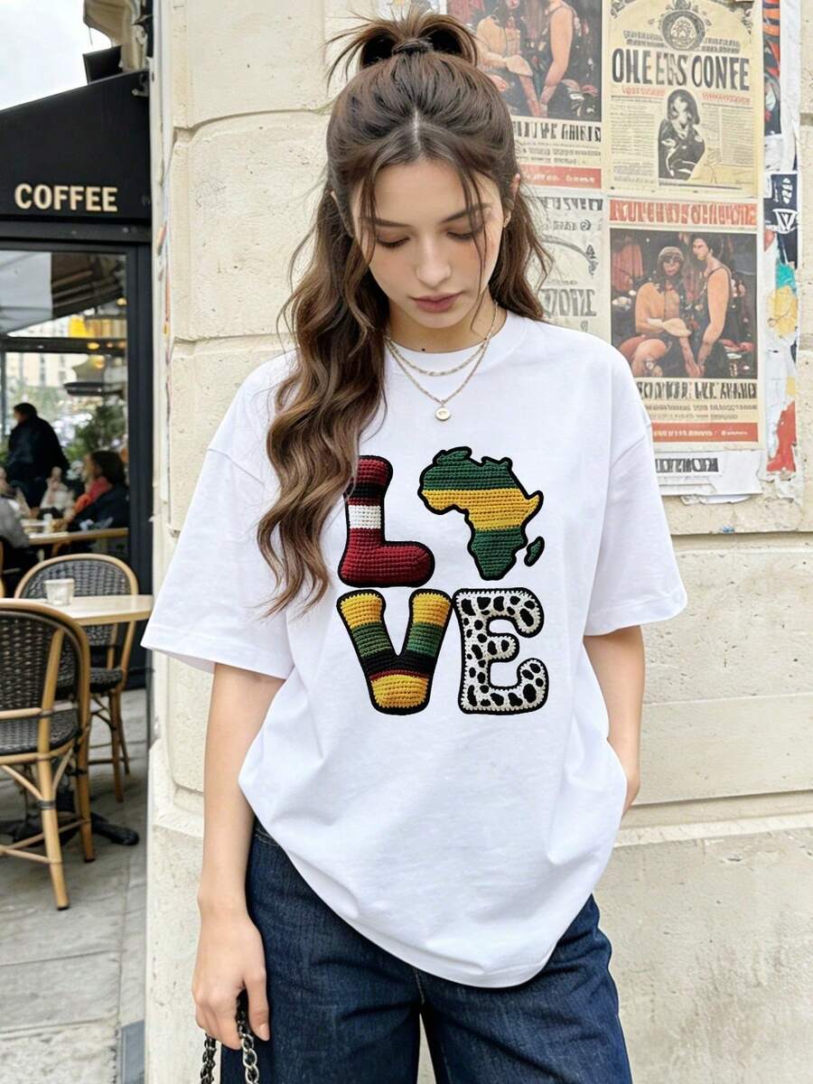 Camiseta de manga corta con cuello redondo suave y casual para mujer de verano |   AMOR | Tops para salir, Estilo callejero europeo y americano, Casual deportivo, Estilo unisex, Estilo casual urbano, Tops bonitos, Generación Z, Curvas, Ropa Y2K, Camisetas divertidas, Tops de mujer, Conjuntos de vacaciones para mujer, Top lindo, Camiseta gráfica, Conjuntos de primavera, Camisetas holgadas, Ropa urbana retro, Estilo de los 90, Estilo de los 2000, Subcultura, Top negro, Tops blancos, Conjunto de fiesta de los 90. - Blanco - Ver 1