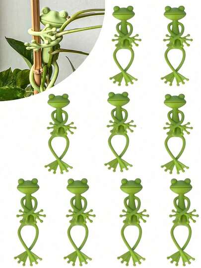 Frog Shaped Plant Support, Interesting Green Frog Plant Holder, Frog Plant Fixture, Frog Plant Stand, Vine Vertical Climbing Assist Clip, Movable Limbs, Suitable For Potted Plants, Ivy, Succulents And Small Greenery. Frog Shaped Plant Support Suitable For Living Room, Balcony, Study And Office Decor. Gardening Supplies