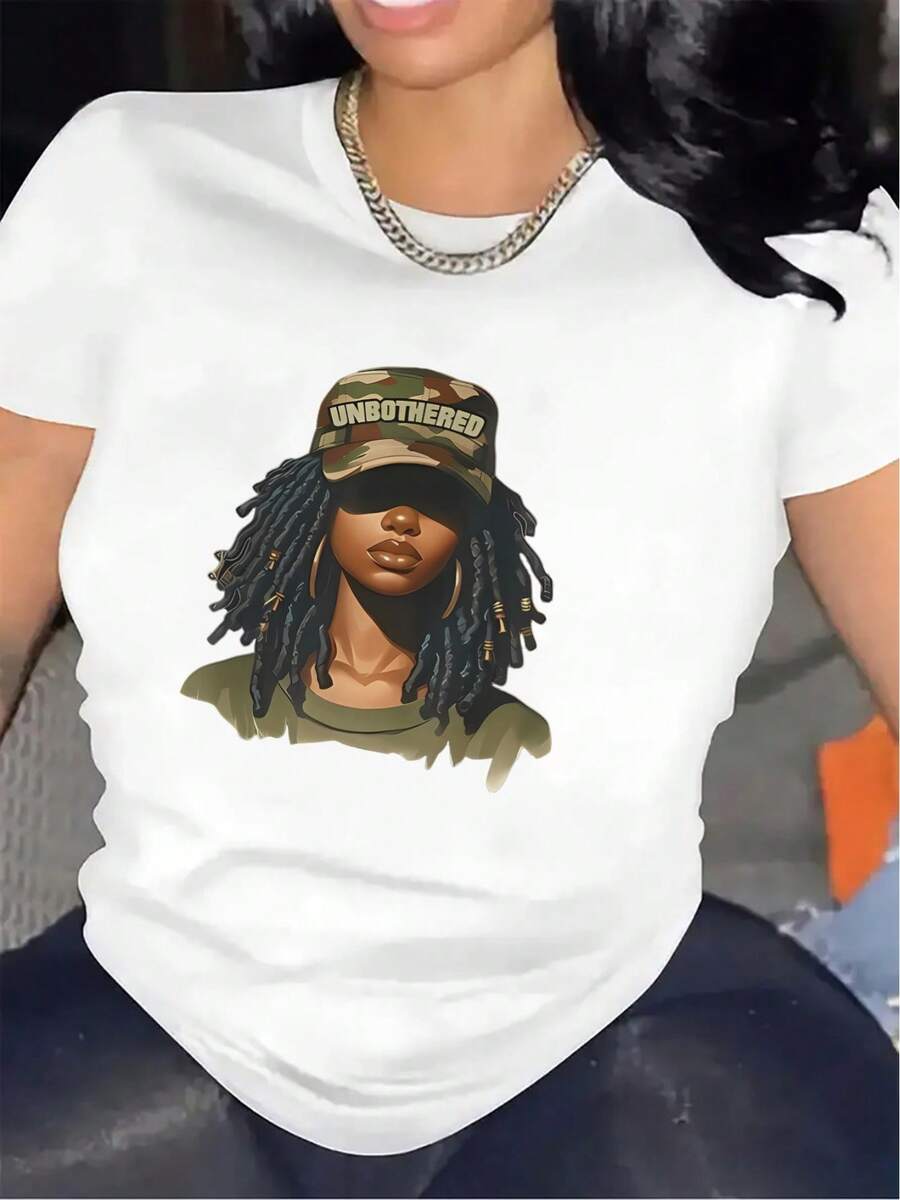 Printed Polyester T-Shirt, Suitable For Casual Wear, Lightweight And Durable, Ideal For Home, Office Or Outdoor Activities, Comfortable Fit, Stylish Design, Perfect Choice For Daily Activities, Modern And Fashionable Women's Top. - 白色 - 查看 1