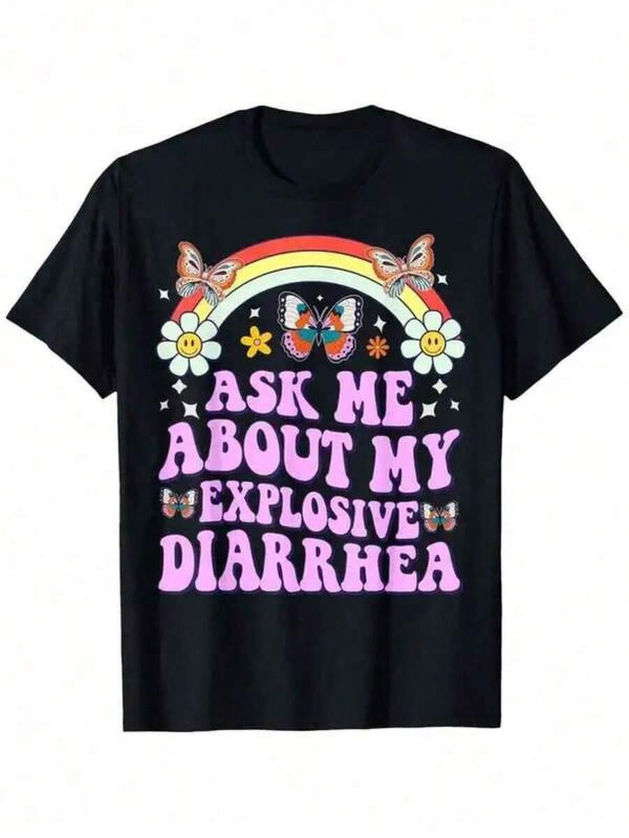 Camiseta con Humor Atrevido para Adultos - Diseño Divertido 'Pregúntame Sobre Mi Diarrea Explosiva' para Personalidades Audaces - Negro - Ver 1