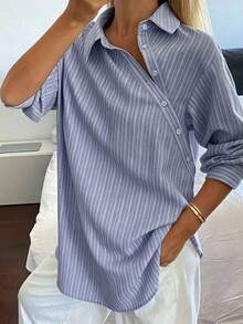 Camisa holgada de mujer con rayas y cuello de solapa - Burdeos - Ver 5
