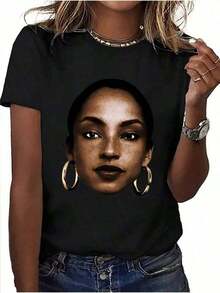 1 pieza Camiseta Sade Vintage para Mujer, Camiseta Gráfica Casual con Estampado, Cómoda y Versátil, Patrón de Letras, Algodón Puro 180g, Camiseta Estampada, Camisetas Gráficas, Camisetas para Hombre, Ropa Urbana, Camisa Blanca, Camisa Negra, Suave. - Negro - Ver 7