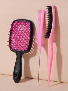 3pcs Comb Set, Ventilated Anti-Tangle Comb, Lightweight And Breathable, Tail Comb, Parting Comb - Lightweight Fine-Tooth Parting Comb, 3-Row Tooth Comb, Curved Design Fits Head Shape, Creates Smooth Hairstyle - Multicolor - View 15