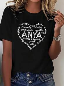 1 pieza "El Amor Materno Envolvente" Estampado Húngaro ANYA - Un suave elogio para la madre. Camiseta de moda casual para mujer, de cuello redondo, talla grande, para primavera/verano. Diseño creativo, cómoda para el uso diario y salidas. 100% Algodón, 180g. - Negro - Ver 6