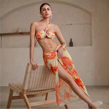 Traje de baño sexy de tres piezas con un solo hombro para mujer, ideal para vacaciones en la playa. - Juego de tres piezas - Ver 5