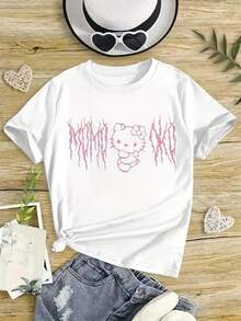 Spring/Summer/Autumn 2025 New Casual Crew Neck Loose Fit Cartoon Design T-Shirt For Home And Commuting - 象牙白 - 查看 6