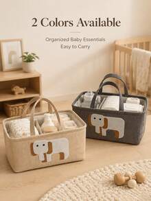 1 pieza Carro de pañales y almacenamiento multifuncional con lindo diseño de elefante - Cesta de almacenamiento de tela suave para habitación de bebé con estampado de animales adorables, diseño ahorra espacio, adecuado para mesa cambiadora, estante de pañales y accesorios, duradero y fácil de limpiar, plegable, diseño divertido - Multicolor - Ver 1