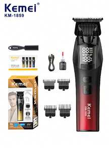 Kemei KM-1859 四色电动理发器,五档可调高速电动修剪器,Type-C 快充无线理发器,超长续航,家用理发/胡须修剪器,带数字显示屏 - 彩色 - 查看 17