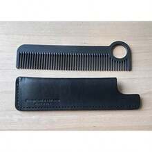 Chicago Comb Model 1 Carbon Fiber Comb + Dublin Black Horween leather sheath Made in USA ultimate pocket and travel comb ultra smooth strong and light anti-static premium American leather sheath - Negro - Ver 3
