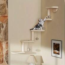 5-Tier Detachable Wall-Mounted Cat Tree With 4 Balls, Sturdy Multi-Layer Indoor Cat Activity Tree With Scratching Posts, Interactive Play And Exercise Furniture, Detachable Design Suitable For Indoor Cats, Essential Pet Supplies - Apricot - View 2
