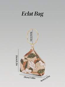 1件女款時尚復古晚宴包，多色葉子與花卉圖案拼接斜背迷你方形盒子包，適合派對、聚會、購物、生日、情人節，隨機圖案 - 杏色 - 查看 6