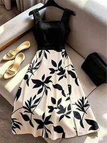 Vestido ajustado sin mangas con estampado floral color albaricoque, elegante - Multicolor 2 - Ver 9