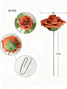 30pcs Artificial Foam Rose Flowers With Stems, Lifelike Texture, Romantic Style, Suitable For Wedding Decoration, Home Decor, Living Room, Dining Room, Kitchen, Bedroom, Garden, Art Wall, Birthday, Cake, Party, Photography Background, Vase Arrangement, Tabletop Centerpiece, White Wedding Gift, DIY Bridal Bouquet, Bridesmaid Corsage - Orange - View 2
