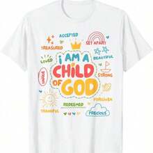 New Summer Casual T-Shirt [100% Cotton] HIPTEE - Retro Christian Design 'I Am A Child Of God' - Gift Of Faith In Jesus - Unisex For Women And Men - Everyday Campus Wear - Vintage Urban Style - Loose Fit Short Sleeve Crew Neck Cotton T-Shirt - 白色 - 查看 6