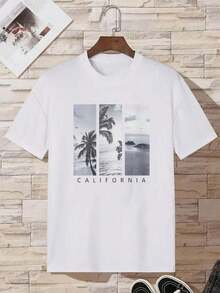 Men's Tropical Print T-Shirt - 白色 - 查看 2