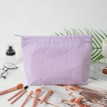 Personalized Fine Striped Cosmetic Bag, Customizable Name Makeup Pouch, Bridesmaid Gift, Travel Toiletry Bag, Striped Wash Bag, Beach Purse, Gift For Women, Aesthetic - Multicolor - View 8