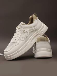 1 Pair White Flat Shoes For Teenage Girls, Solid Color Soft Breathable Perforated Stitching Wave Lace-Up Round Toe Non-Slip 3cm Platform, Fashion Cute Princess Style Casual Everyday Wear, Travel, Party, Spring/Summer 2026 New Arrival - Beige - View 2