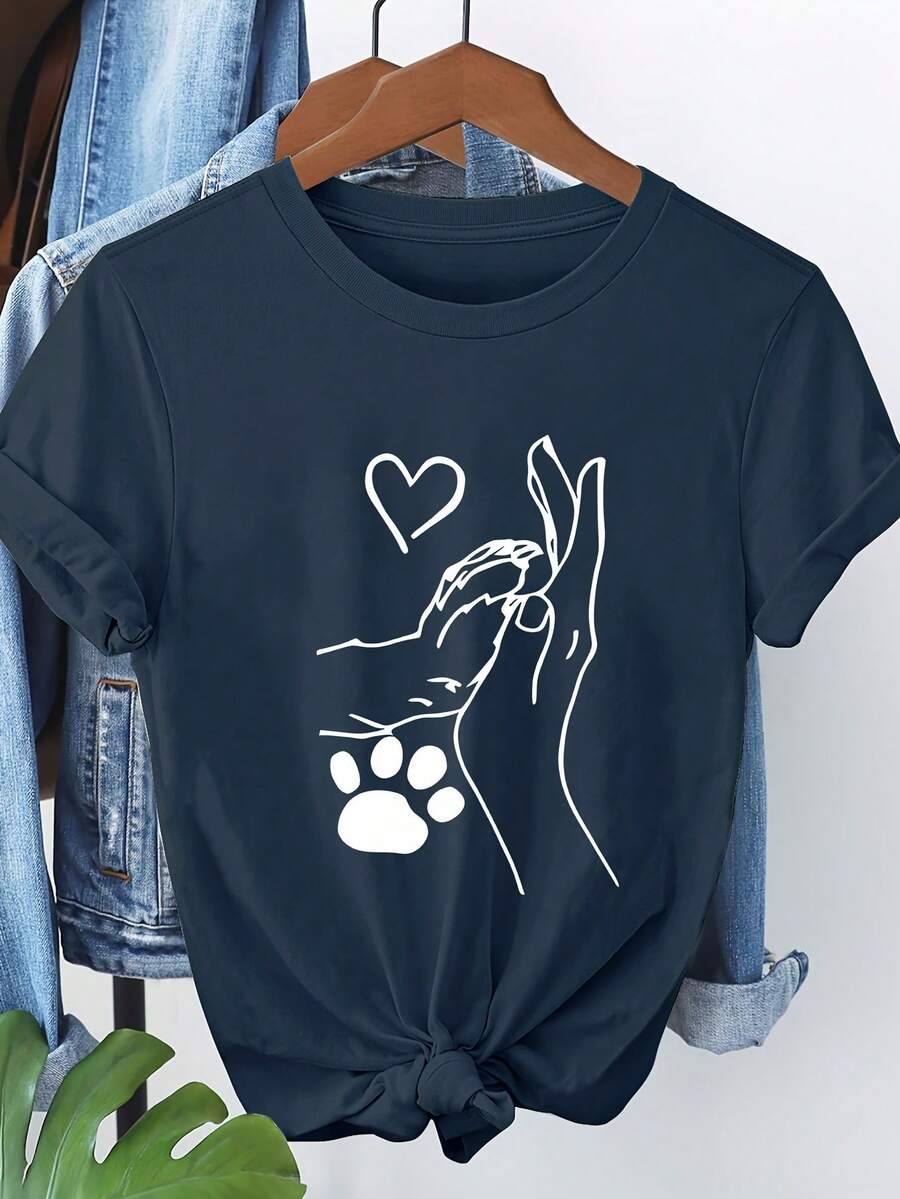 Short-Sleeved T-Shirt With Print 8076 - Dark Blue - 查看 1