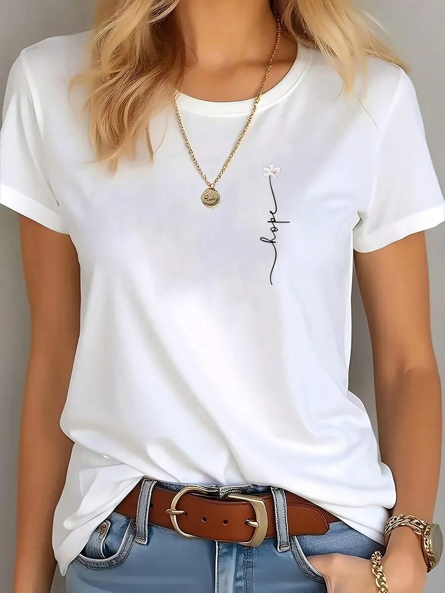 Women's Casual Short Sleeve T-Shirt For Spring And Summer - [White] - View 1
