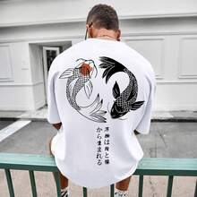 Camisetas gráficas de gran tamaño para hombre, camisetas japonesas de ropa urbana, camisetas vintage Harajuku, camisetas con hombros caídos, camisetas de diseñador - Blanco - Ver 6