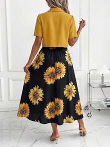 Clasi Women's 2-Piece Denim-Effect Shirt And Elegant Strappy Dress Set, Suitable For Work And Multiple Occasions, Spring, Summer, And Beach Vacation Outfits. Skirt And Blouse Set, Blue Denim Two-Piece Set For Easter. - 白色 - 查看 8