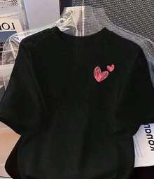 Women's Blouses Men's T-Shirt With Design - Heart And Cookie Print Soft And Breathable Polyester Fabric, Round Neck For Casual Wear And Boss-Themed Clothing Gift Suitable For Spring, Summer And Autumn - 黑色 - 查看 5